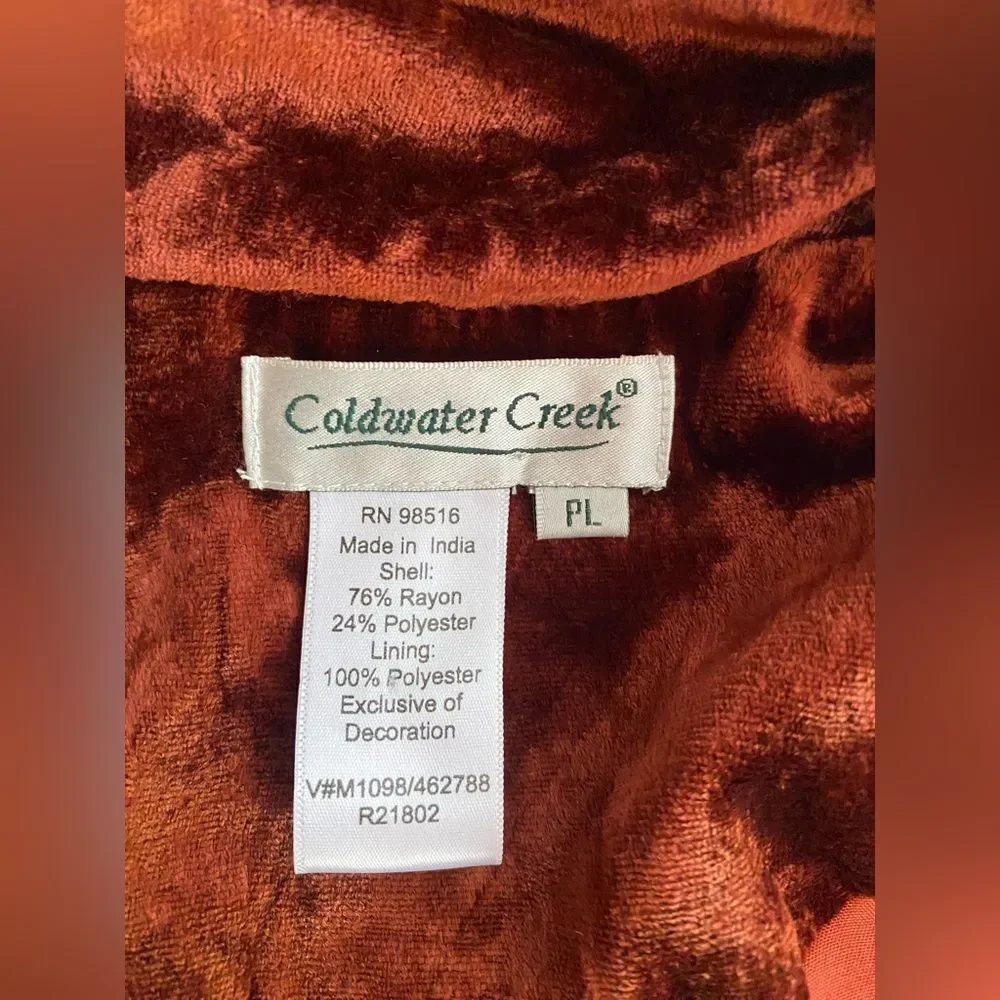 Coldwater Creek Rust Velvet Blazer with Floral Embroidery Boho Sz LP